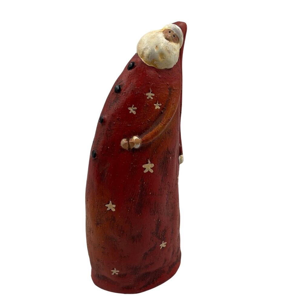 Vintage Ceramic Santa Large Belly Stars Long Stocking Cap Folk Art Christmas